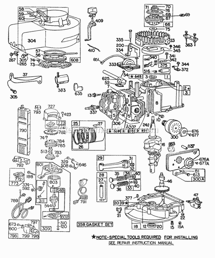 CylinderSumpsPistonMufflers Diagram and Parts List for 093508-0191-99  Briggs and Stratton Engine